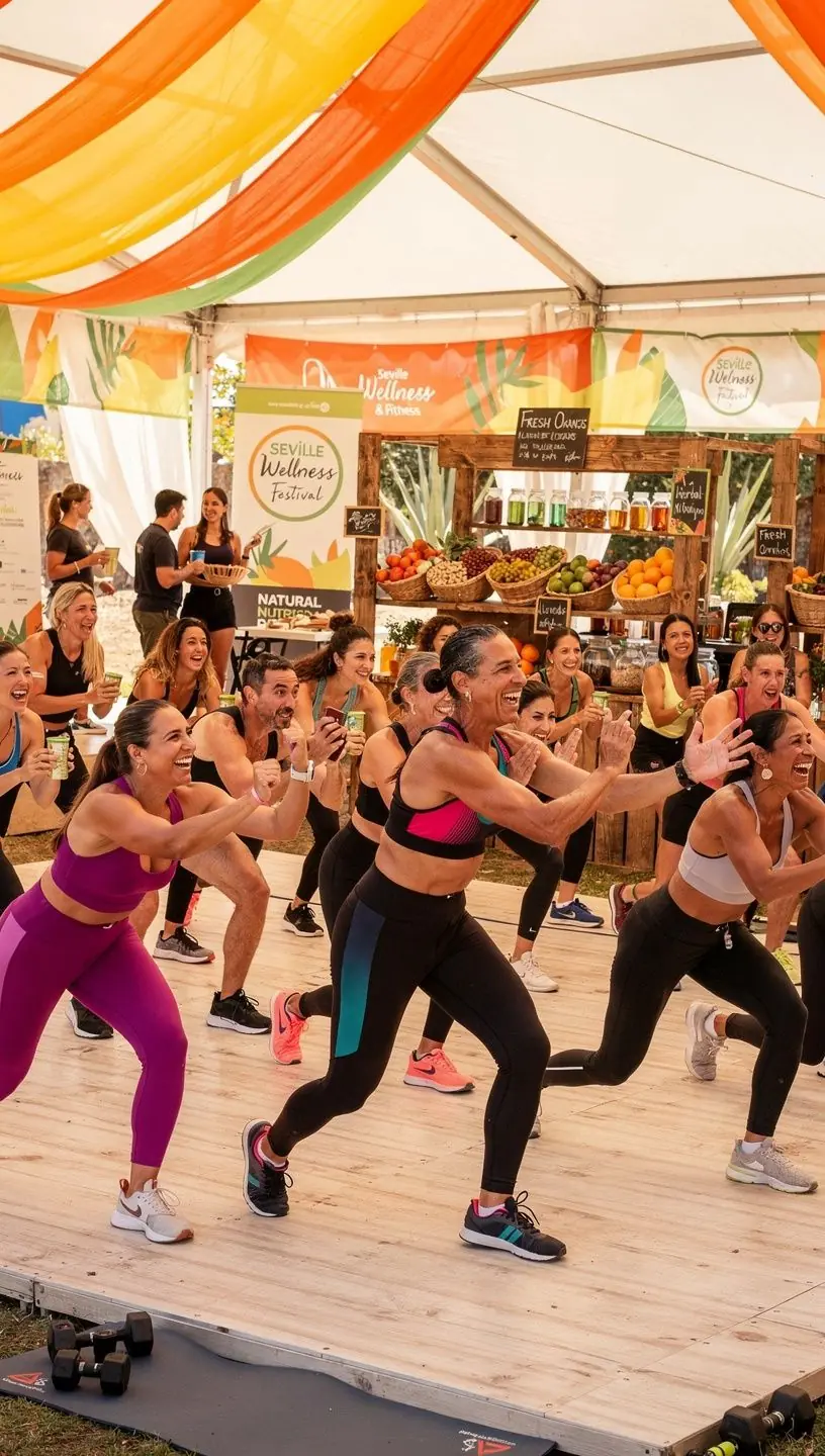 Grupo de personas practicando yoga al aire libre en un entorno natural.